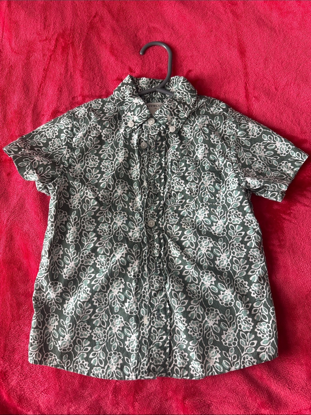 Kids Green Floral Short-Sleeve Button-Up Shirt